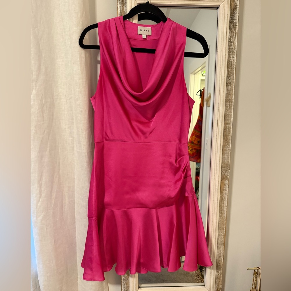 Milly Dress Nia Sleeveless Cowl-Neck Satin Cocktail Dress Pink | Size 6